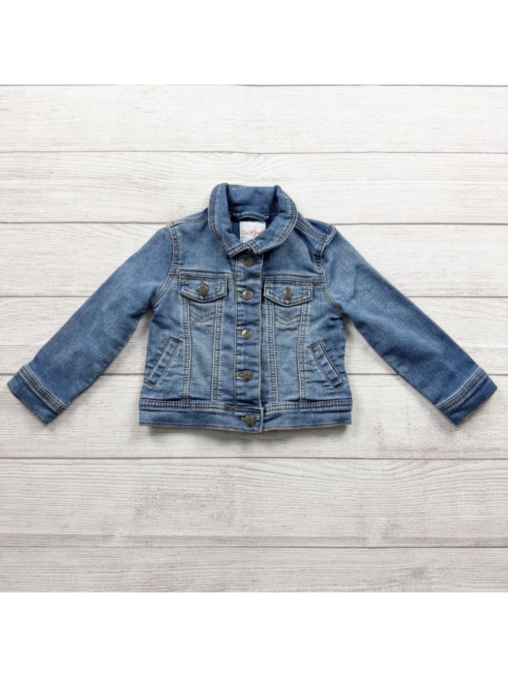 Cat & Jack Toddler Girls Blue Denim Jacket Button Front Snap Pockets 2T